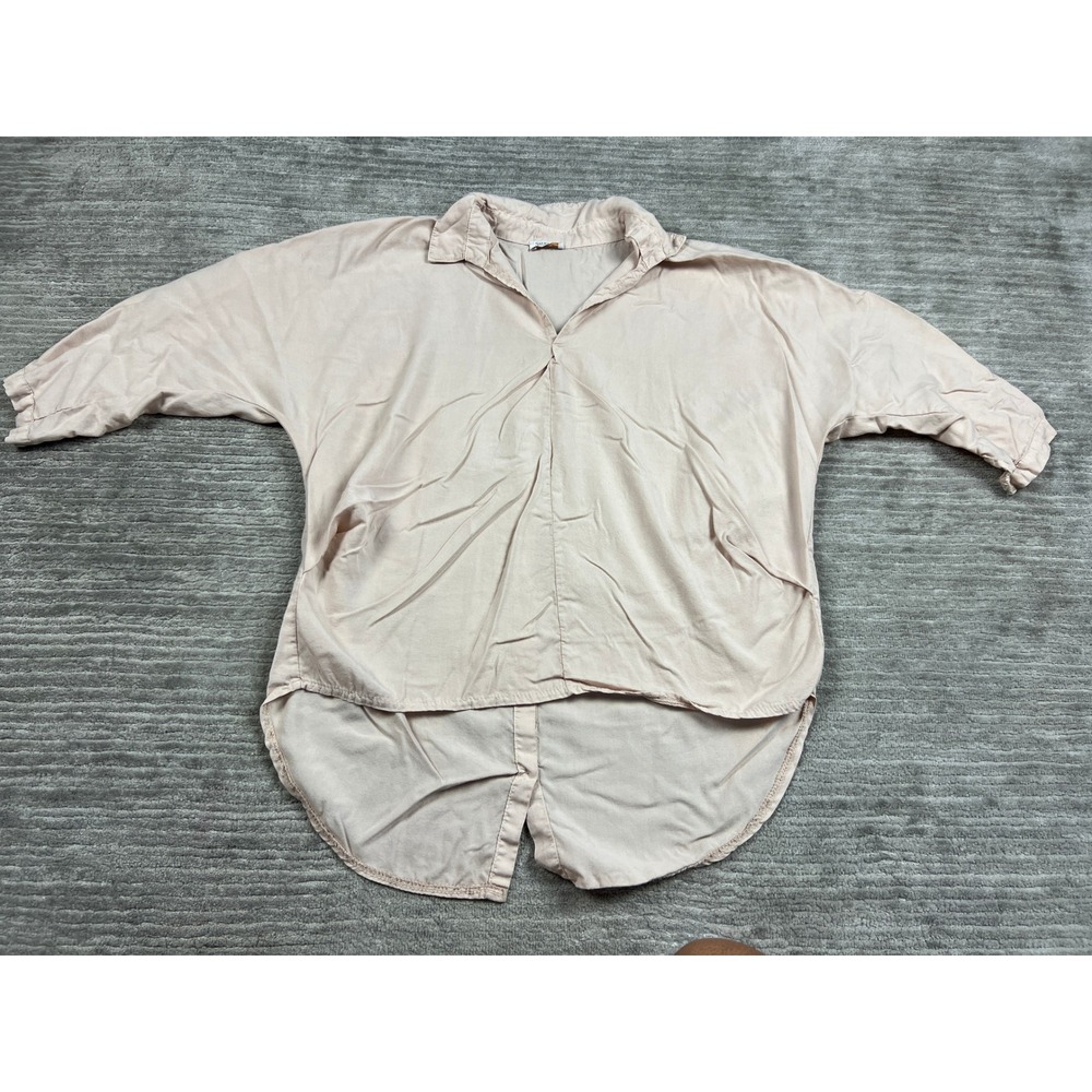 Suzy D London Blouse Womens S/M Blush Pink Oversized High Low Button Back Italy